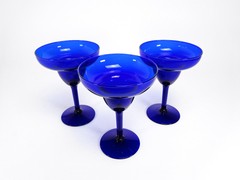 3x Pier 1 Cobalt Blue Margarita Glasses P1C13