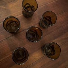 Felipe Derflingher Shot Glasses Amber Encased Hand Blown Glass Brutalist MCM Vtg