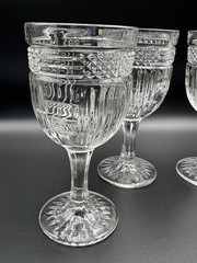 Vintage Libbey Radiant Water/Wine Goblets 4 Diamond/Vertical Cut Stem Glass Set