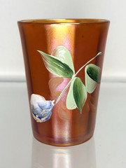 Early 1900s Fenton Enameled Magnolia Marigold Carnival Glass Drinking Tumbler