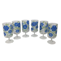 Culver Ltd Petite Fleur Embossed Blue Flower Tumblers Glasses Vintage Lot Of 6
