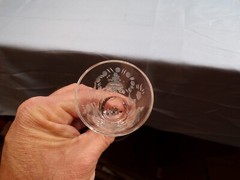 Set of 8 Morgantown Clear Glass Bo Peep Etch Cordials Small Wine Glasses Goblets
