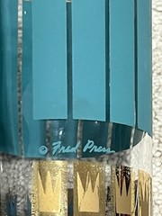Retro Fred Press Signed Highball Glasses Green and Gold Vintage Used