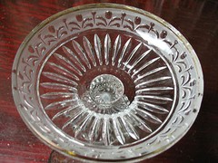 ENESCO FOOTED BOWL ETCHED LEAD GLASS GILDED RIM VINT. W.GERMANY