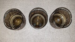 3 VTG Libbey Prado Old Fashioned Brown Embossed Scroll Juice Glass Tumblers MCM