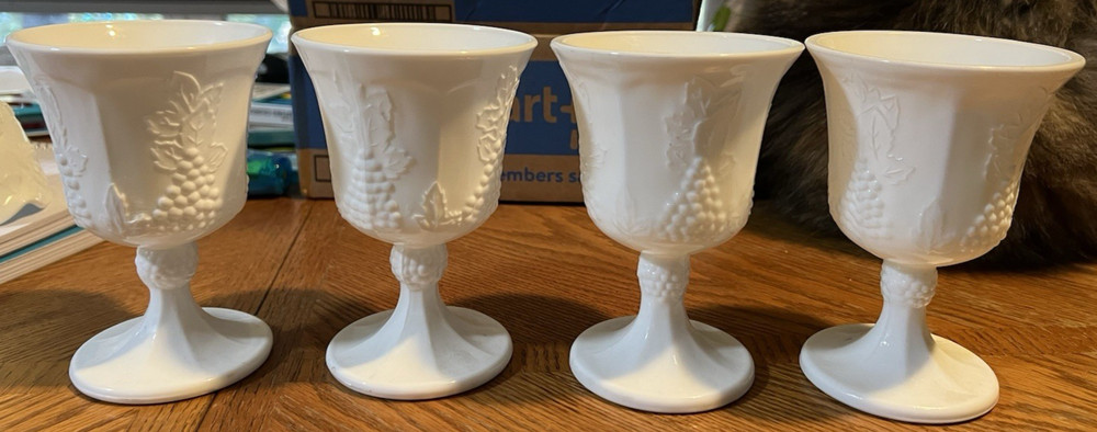 indiana glass colonyharvest grape white milk glass footed goblets (4) Free Ship