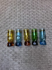 Vintage Hand Blown Art Glass Bud Vases Set of 5 Gold Floral Band MCM Thumbprint