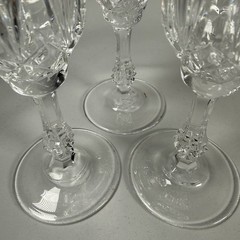 3 Italian Vintage Capri Crystal Champagne Flutes Optic Diamond Cut Faceted Stem