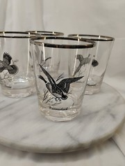 Set of 4 Vintage Federal Glass Sportsman Highball Cocktail Glasses Game Bird