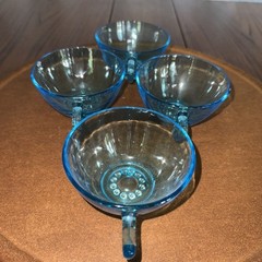 Hazel Atlas Capri Hobnail Cups Set of 4 Blue Turquoise Teal Vintage Glass EVC