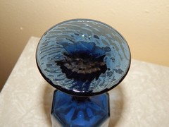 1 Vintage Libbey Facets Textured Blue Wine Glass Goblet Octagon Mid Mod Stemware