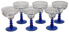 6 Libbey Glass Metropolis Margarita Glasses Cobalt Blue Ball Stem 6″