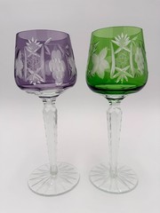 VINTAGE Nachtmann Traube Cut to Clear Crystal Wine Glasses Purple Green