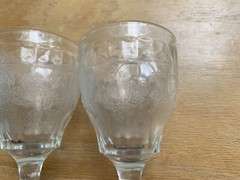 Jenkins Kokomo 4 Strawberry Falcon Embossed Goblets Vintage 1920s Pressed Glass