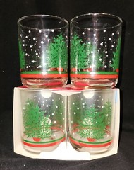 Vintage Libbey Fir Tree and Snow Low-ball Cocktail Glasses. Excellent Condition