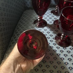 7 Paden City Ruby Red Glasses Penny Line #991 Goblets USA Vintage Water Wine 6″