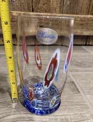 Murano Italy Lavrazione Milleflori 6 1/2 in Drink Glass Multicolor Blue Confetti