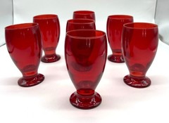 Vintage Ruby Red Liqueur Cordial Juice Glasses Set of 7 Tumblers 4″ Tall