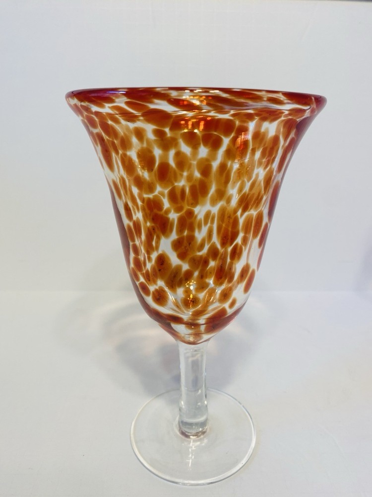 NOVICA Javier Efren Hand Blown Glass Tortoise Shell Wine Goblets 8”Set Of 4