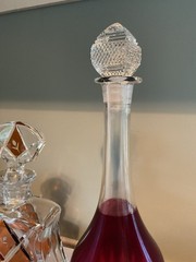 2 Vintage Cut-to-Clear Crystal Decanters~Topaz~Ruby or Cranberry