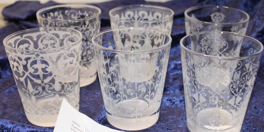 Double Old Fashioned Glasses – Various Frosted & Etched Designs – Set of 6