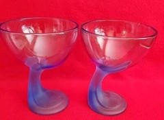 Bormioli Rocco Jerba Blue Sapphire Dessert Curved Stem Glassees Set of 2 Italy