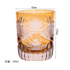 Hand Cut Orange Crystal Glass Whiskey Glass Tumbler Edo Kiriko Drinkware 280ml