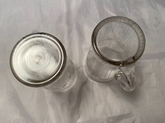 Antique Farm Estate Hand Blown Glass Etched Flowers Two Mugs Whimsy 4.75 Inches