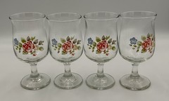 Libbey Tea Rose Goblets Set 4 Juice Wine Glasses 8 Oz Vintage Floral