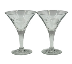 Elegant Etched Floral and Wheat Martini Cocktail Glasse 4.5″ – Set of 2 – 3 oz.