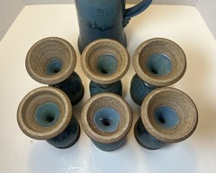 Vintage Hand Thrown Studio Pottery Pitcher and 6 Goblets – Dated 1976