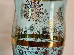 Vecchia Murano Style Hand-blown Glasses Blue 24 Karat Gold Trim – Set Of 2