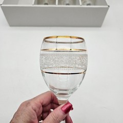 Paloma 24k Gold Band Etched Floral Crystal Wine Glasses Boxed Set of 4 NEW