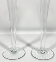 Block Crystal CELEBRATION 2 Hollow Stem Champagne Flutes Optic Gold Rim 10″ Vtg