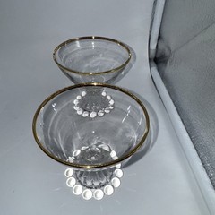 Boopie CANDLEWICK Sherbet /Dessert Gold Rim Glasses Set of 4 Beaded Base. 3.5”