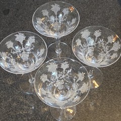 Morgantown Glass «Mayfair» Etched Champagne Glasses Set of 4 Art Nouveau Style