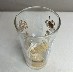 Set of 7 Vintage Mid Century Modern White & Gold Leaf Highball Glasses Tumblers
