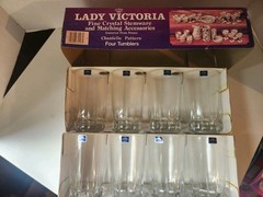 Lot of 8 Lady Victoria Fine Crystal Stemware Chantelle Pattern 15 oz Tumblers