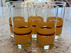Set of 5 Vntge 1970s Libbey Yellow/Beige/Brown Striped Drinking Highball Glasses