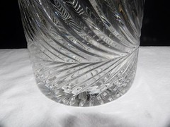 VTG Lead Crystal Biscuit Cookie Jar Container Cut Fern Palm Leaf Pattern Lidded