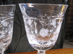 Set of 2 Royal Crown Derby Crystal 7 1/8″ Floral Acid Etched Water Goblets