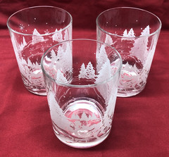 Vintage Avon Through the Woods Frosted Winter Sleigh Ride Lowball Glasses Set 3