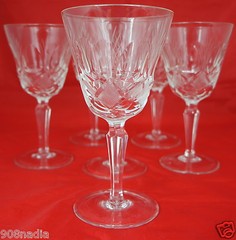 VINTAGE FINE CUT GLASS OR CRYSTAL WINE/WATER SET 6 NAPOLI FAN/THUMBPRINT