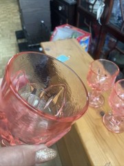 6 X TIFFIN Pink Glass FRANCISCAN CABARET FOOT Wine Water GOBLET Lotus 6” Vintage