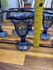 Vtg Libbey 6″ Ice Cream Sundae Glasses BLUE, Tulip Shape, SIX Piece Set, MINT