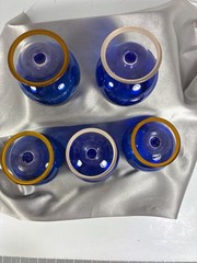 Vintage Cobalt Blue Silver Overlay Cordial Glasses Set of 5 Mid Century Barware