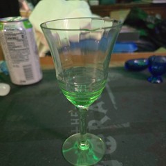 Vintage Green Uranium Tiffin-Franciscan Glass Green Panel Optic CHIP ON THE LIP