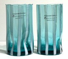 2 Alessandro Coppola Vetreria di Murano 20oz. Tall Glasses Hand Blown Teal #31