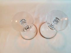 2 Fostoria Wedding Ring Crystal Water Goblet Silver Platinum Rim Vintage