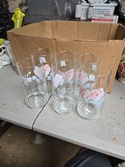 Vtg Pfaltzgraff Drinking Glasses Set Of 6 Tea Rose Pattern New